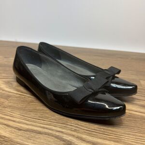 Stuart Weitzman Black Jubilee Bow Patent Flats Womens Size 6.5 M